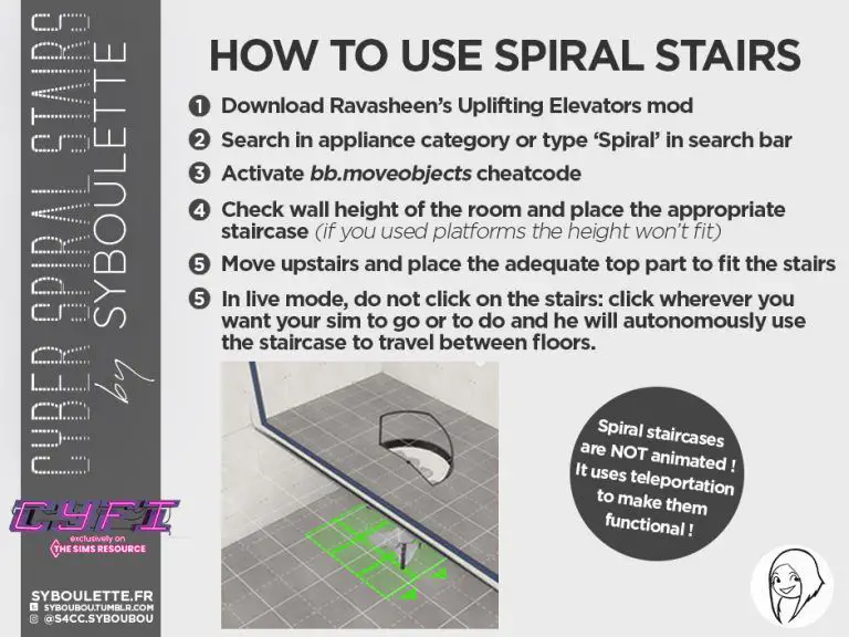 Cyfi Elevators Spiral Stairs Sims Syboulette Custom Content For The Sims