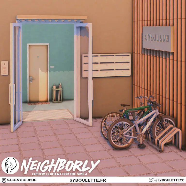 Neighborly cc sims 4 bike rack and building items