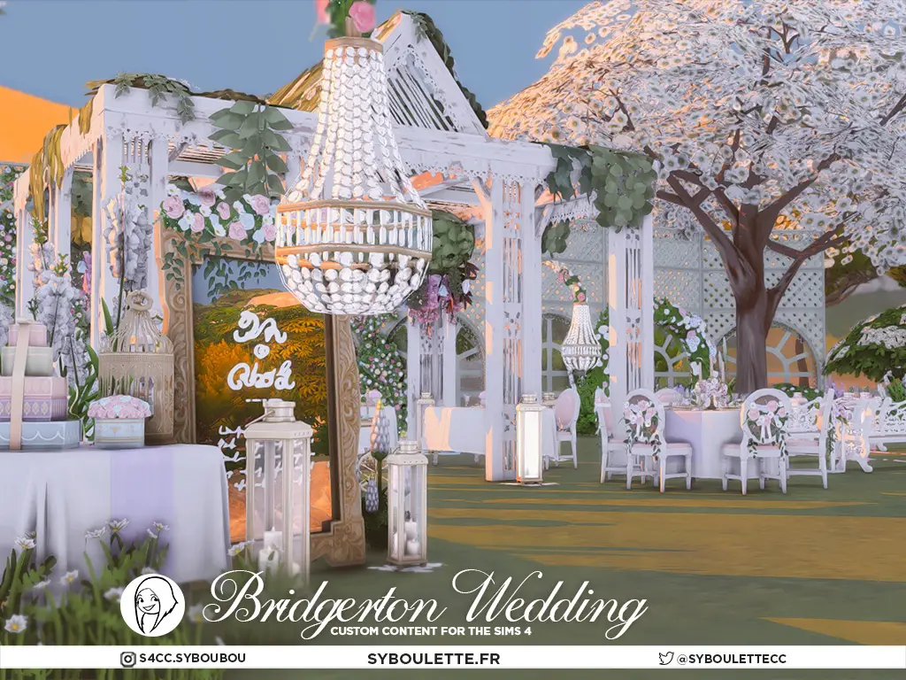 bridgerton wedding screenshot prevoew of The Sims 4 wedding theme mod custom content by syboulette